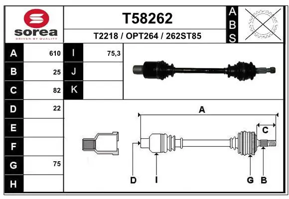 Handler.Part Drive shaft EAI T58262 1