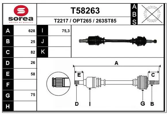 Handler.Part Drive shaft EAI T58263 1