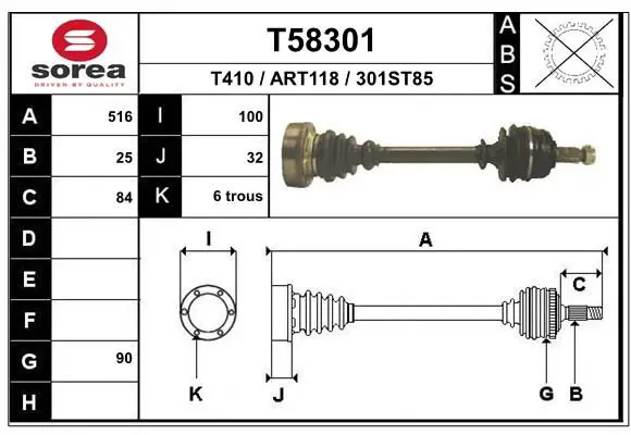 Handler.Part Drive shaft EAI T58301 1