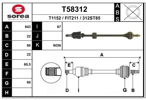 Handler.Part Drive shaft EAI T58312 1