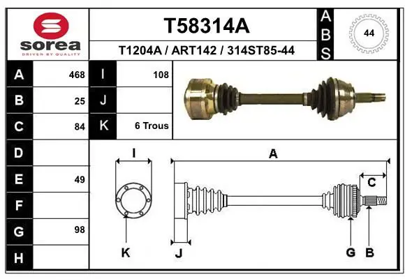 Handler.Part Drive shaft EAI T58314A 1