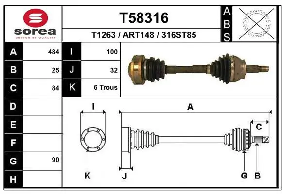 Handler.Part Drive shaft EAI T58316 1