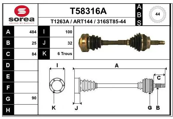 Handler.Part Drive shaft EAI T58316A 1