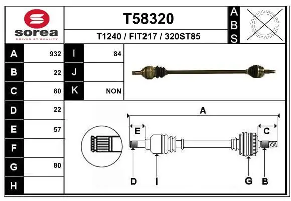 Handler.Part Drive shaft EAI T58320 1