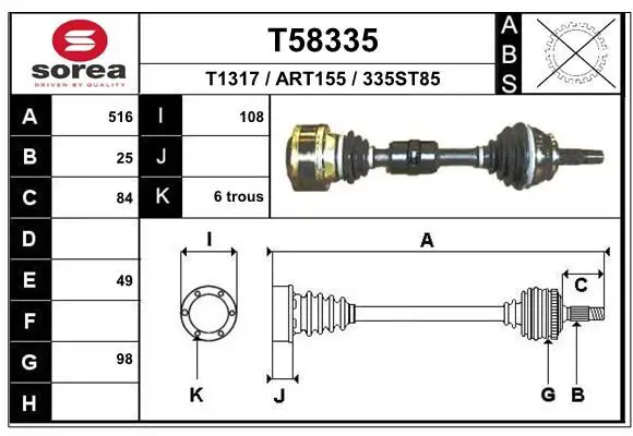 Handler.Part Drive shaft EAI T58335 1