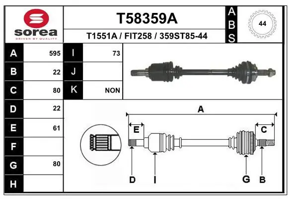 Handler.Part Drive shaft EAI T58359A 1