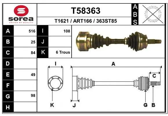 Handler.Part Drive shaft EAI T58363 1