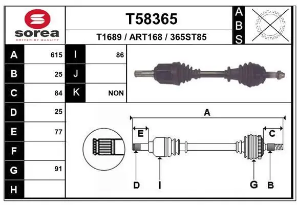 Handler.Part Drive shaft EAI T58365 1