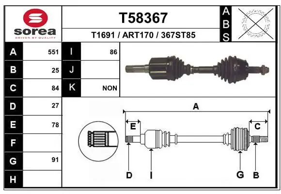 Handler.Part Drive shaft EAI T58367 1