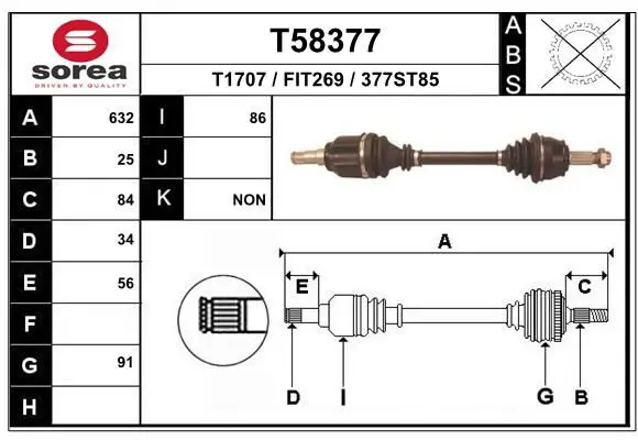 Handler.Part Drive shaft EAI T58377 1