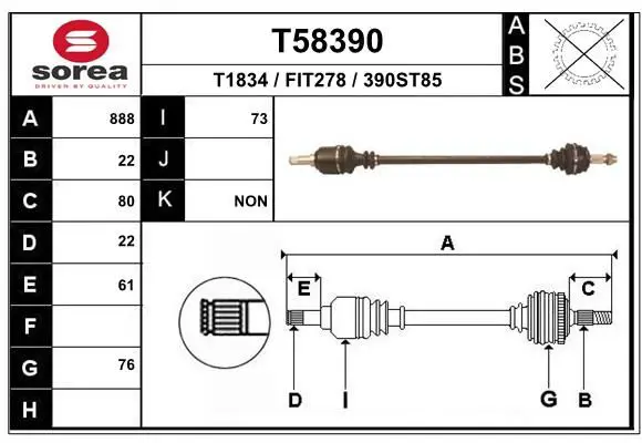 Handler.Part Drive shaft EAI T58390 1