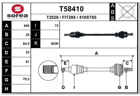 Handler.Part Drive shaft EAI T58410 1