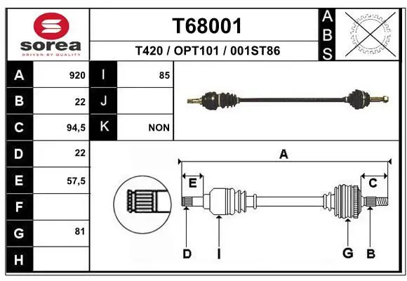 Handler.Part Drive shaft EAI T68001 1