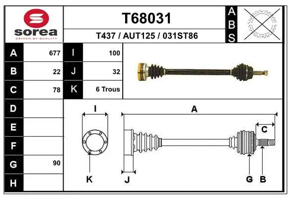 Handler.Part Drive shaft EAI T68031 1