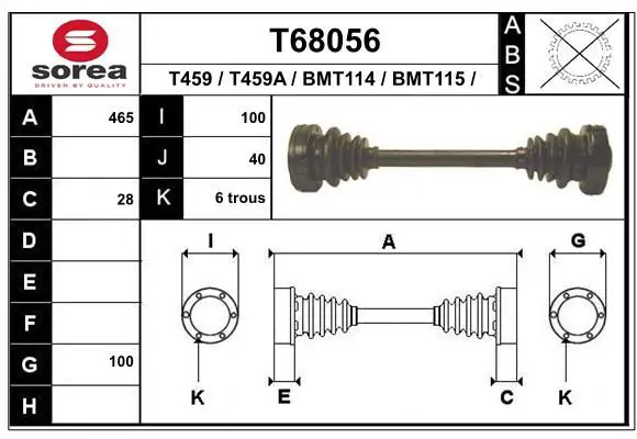 Handler.Part Drive shaft EAI T68056 1