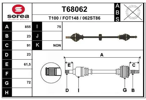 Handler.Part Drive shaft EAI T68062 1