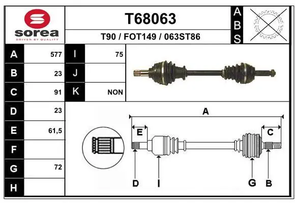 Handler.Part Drive shaft EAI T68063 1