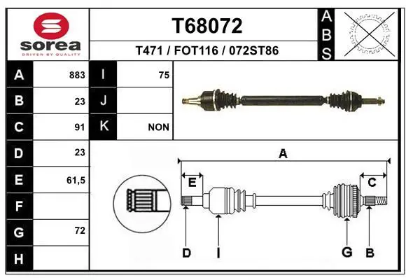 Handler.Part Drive shaft EAI T68072 1