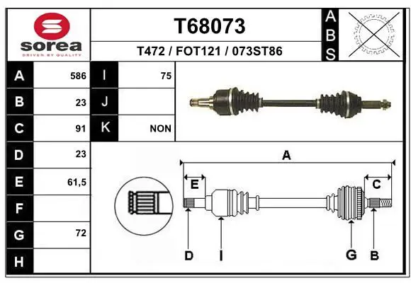 Handler.Part Drive shaft EAI T68073 1