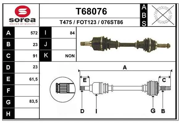 Handler.Part Drive shaft EAI T68076 1