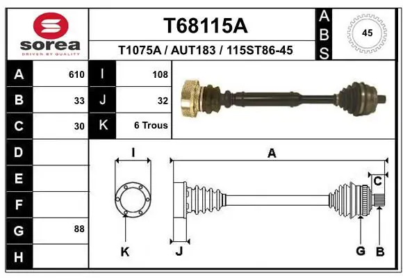 Handler.Part Drive shaft EAI T68115A 1