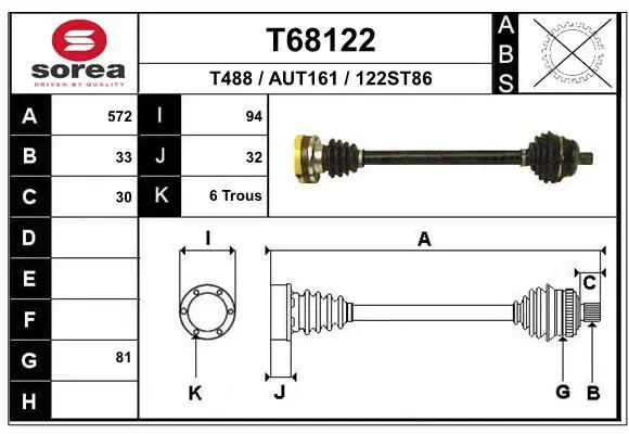 Handler.Part Drive shaft EAI T68122 1