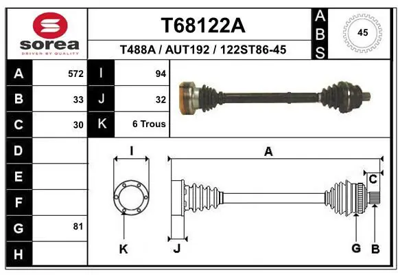 Handler.Part Drive shaft EAI T68122A 1