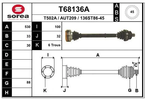 Handler.Part Drive shaft EAI T68136A 1