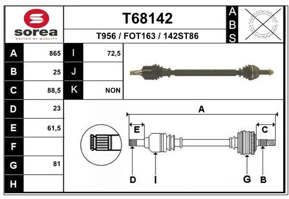 Handler.Part Drive shaft EAI T68142 1