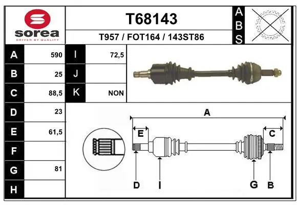 Handler.Part Drive shaft EAI T68143 1