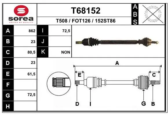 Handler.Part Drive shaft EAI T68152 1