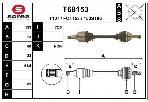 Handler.Part Drive shaft EAI T68153 1