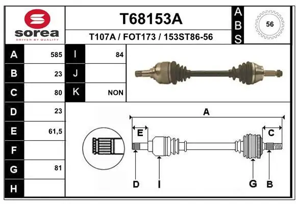 Handler.Part Drive shaft EAI T68153A 1