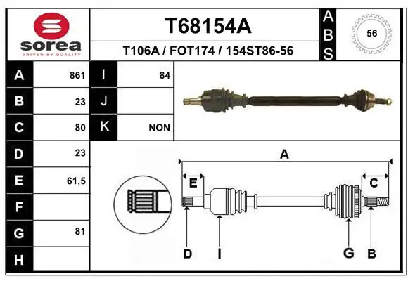 Handler.Part Drive shaft EAI T68154A 1