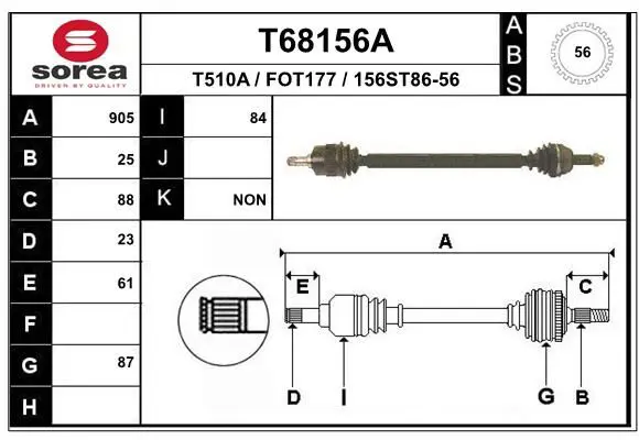 Handler.Part Drive shaft EAI T68156A 1