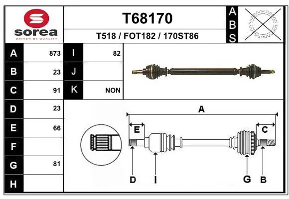 Handler.Part Drive shaft EAI T68170 1