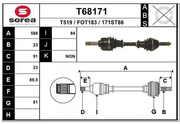 Handler.Part Drive shaft EAI T68171 1