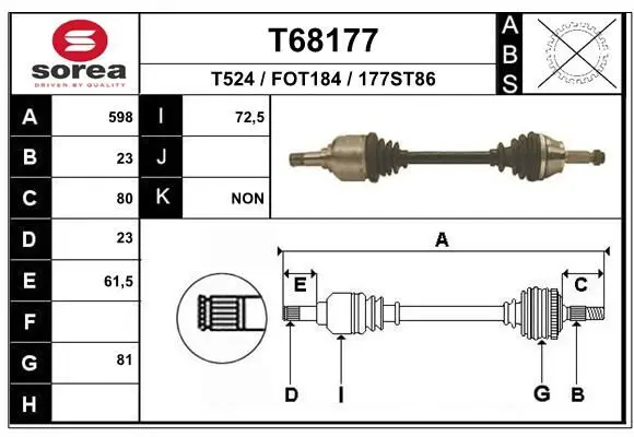 Handler.Part Drive shaft EAI T68177 1