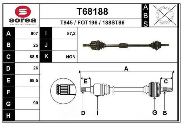 Handler.Part Drive shaft EAI T68188 1