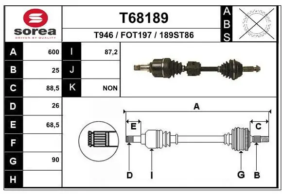 Handler.Part Drive shaft EAI T68189 1