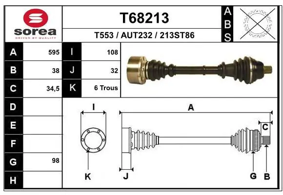 Handler.Part Drive shaft EAI T68213 1