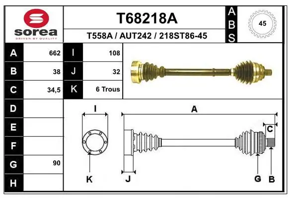 Handler.Part Drive shaft EAI T68218A 1