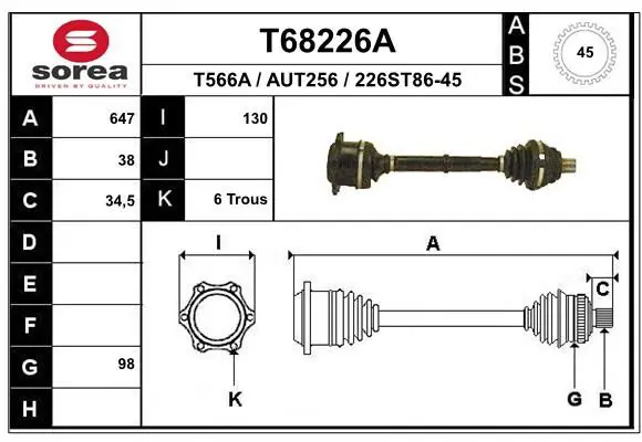 Handler.Part Drive shaft EAI T68226A 1