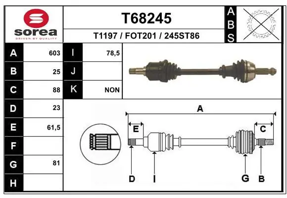 Handler.Part Drive shaft EAI T68245 1