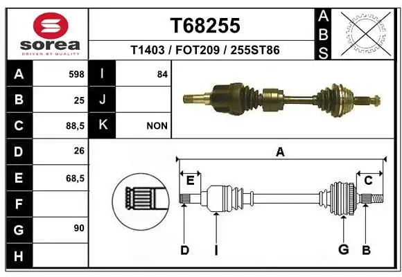 Handler.Part Drive shaft EAI T68255 1