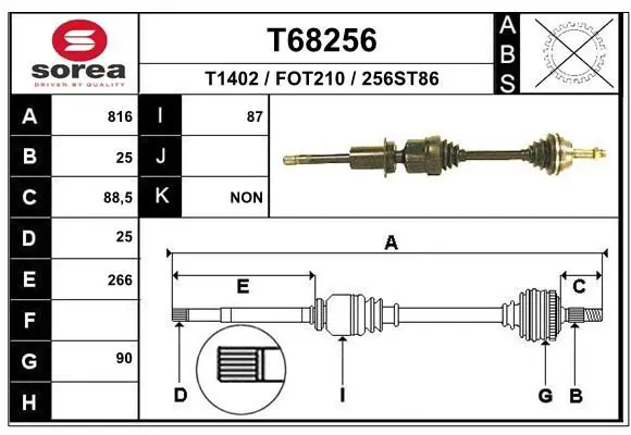 Handler.Part Drive shaft EAI T68256 1