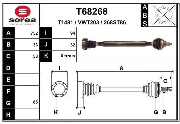 Handler.Part Drive shaft EAI T68268 1