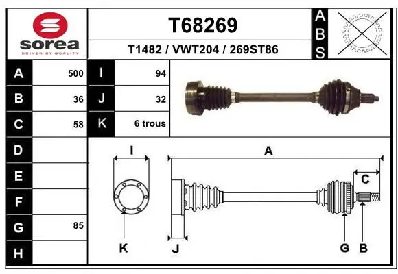 Handler.Part Drive shaft EAI T68269 1