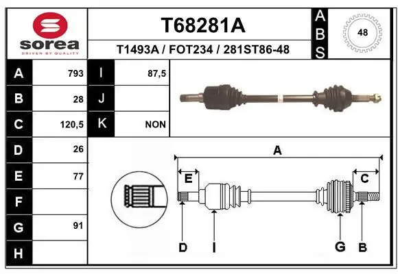 Handler.Part Drive shaft EAI T68281A 1