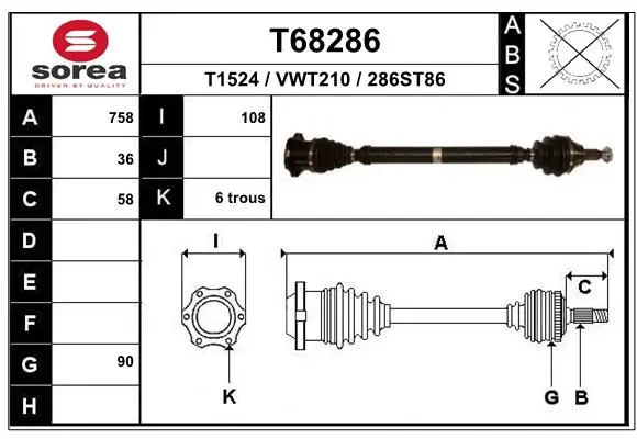 Handler.Part Drive shaft EAI T68286 1